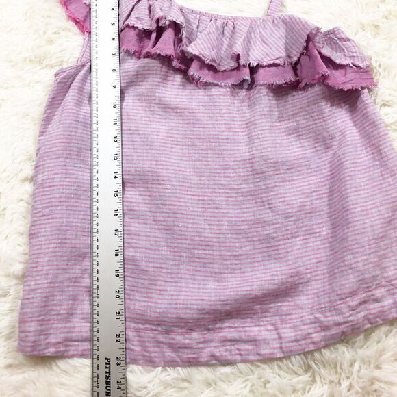 Anthro Holding Horses Linen One Shoulder Pink Gray Stripe Ruffle Tank Top XS - Picture 3 of 7